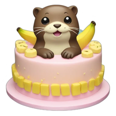 cute otter made up in pikachu in a cake of banana sticker