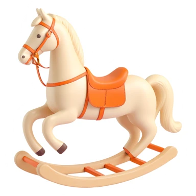rocking horse, 3D, unpainted wood, basic shape, Hermès orange accent, minimal design, no text sticker