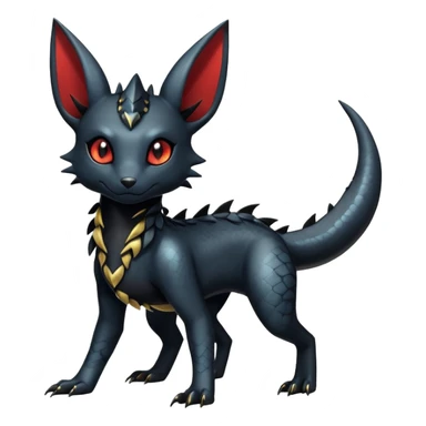 Shiny Dark Cute Majestic Sophisticated Modern Gothic Gloomy Futuristic Scaly Cyber-Salandit-Umbreon-Litten-Hybrid (Full body) sticker