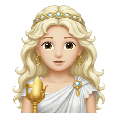 Aura, Goddess of Breeze from Roman Deities with long platinum blonde wavy hair, white sequin toga  sticker