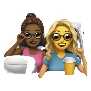 two girlfriends on a road trip one drinking coffee sticker