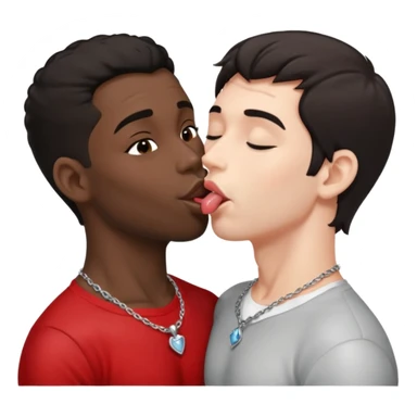 1 White adult male dark hair ,1 black adult male silver necklace, nude,kissing tongue open mouth  sticker