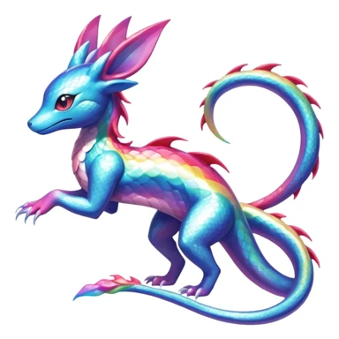Shiny Sparkly beautiful gorgeous ethereal Rainbow Scaley Exotic Salandit-Aurorus-Sylveon-Suicune-Dragonair-Fakémon-hybrid-creature (full body) sticker