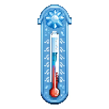 Thermometer showing low temperature with ice crystals sticker