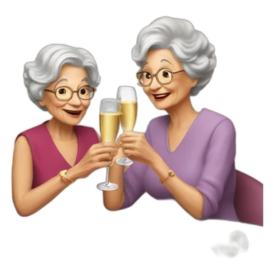 Very old grand ma & grand daughter drinking champagne sticker