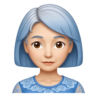 grey haired woman with lace patterned blue top sticker