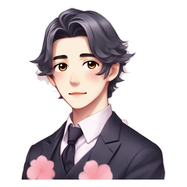 Gorgeous romantic hot attractive anime style Asian formal modern gentlemanly guy with pretty hair and flower petals and blushing face aesthetic trending style with colorful gradient colors  pastelcore cottagecore kawaiicore sticker