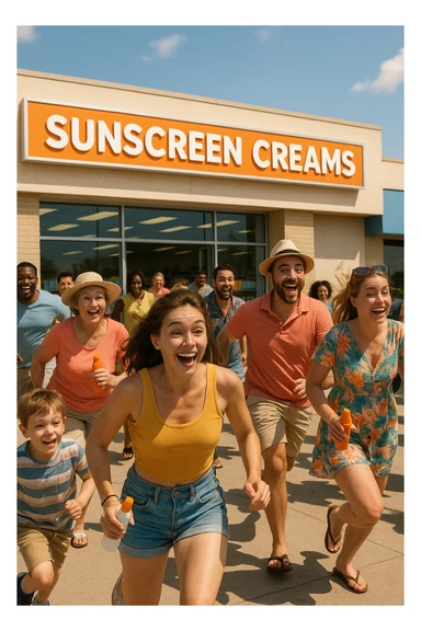 tante persone che corrono a comprare le creme solari in italiano realistiche sticker