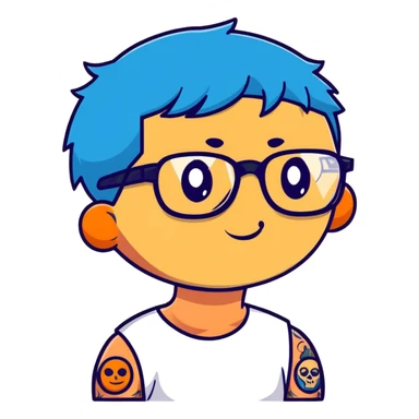 character with blue hair, glasses, and tattoos sticker
