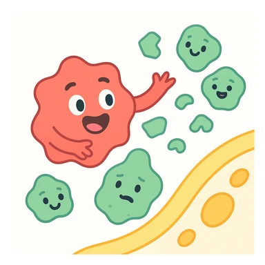 Ultra-detailed emoji-style illustration of enzyme digestion: Red amylase breaking green starch into sugars near a yellow cell membrane. Clean white background, no text. Scientific but simple, cartoon-exact shapes sticker