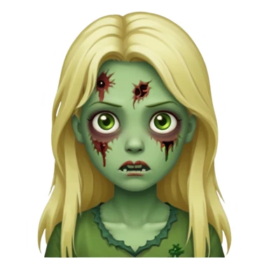 girl zombie with blonde long hair green skin and with no angry face sticker