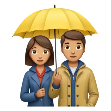 Couple under yellow umbrella, City Rain Scene. sticker