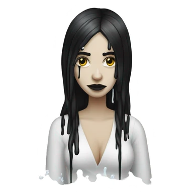 white goth women with long black hair with sticky white flour water dripping off her face  sticker