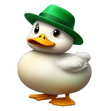 cute fluffy chubby duck with hand and wear green hat sticker