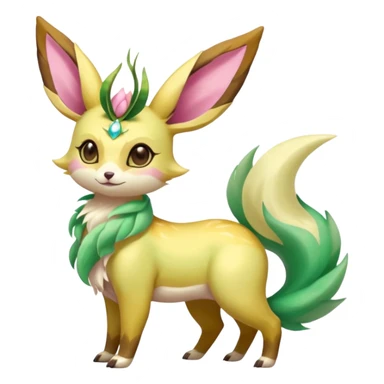 Colorful brown with rose pink, yellow-beige-cream, jade-green tropical exotic shiny beautiful fantasy-Vernid-Cacomistle-Leafeon-Sylveon-animal-Fakémon-hybrid-fursona (full body) sticker