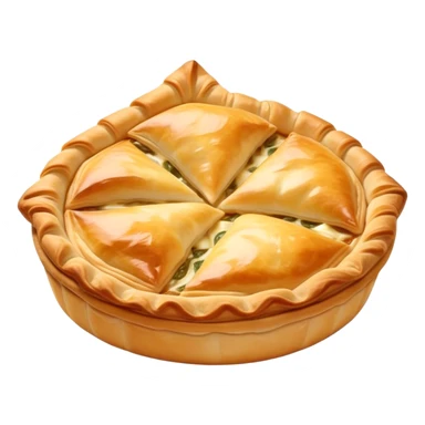 Cinematic Realistic Burek sa Sirom Dish Emoji, showcasing a flaky pastry filled with cheese rendered with crisp textures and appetizing, warm lighting. sticker