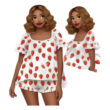 coquette strawberry babydoll blouse with ruffle sleeves and bottom sticker