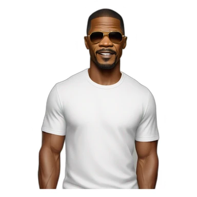 actor Jamie Foxx wearing t-shirt sticker