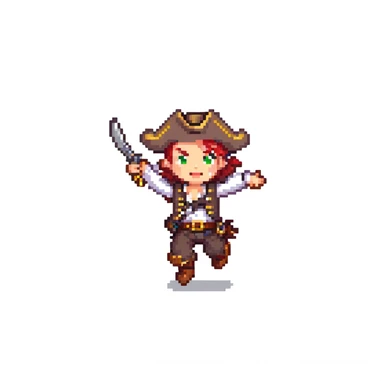 pirate character jumping animation, 32-bit style, game sprite, mid-air sticker