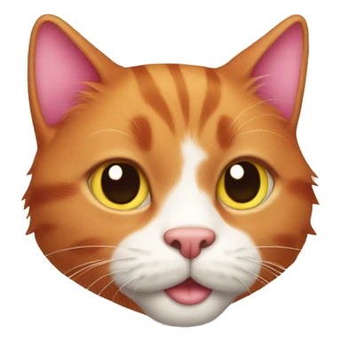 A red-haired cat with a pink nose sticker