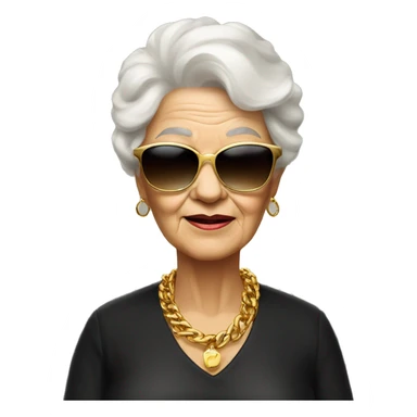 rich cool grandma in black sunglasses with a gold chain sticker
