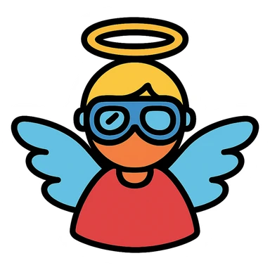 angel with goggles, color outline icon style, black outlines, simple and clear sticker