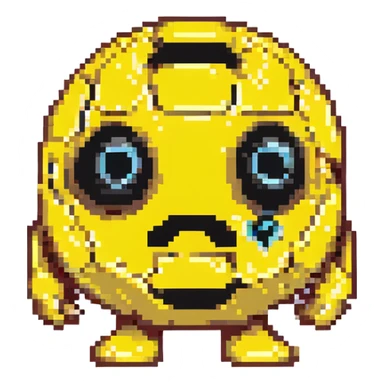 Pac-Man character, pixel art style, retro video game look, yellow with black eye sticker