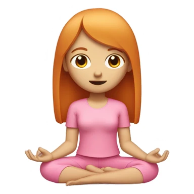 ginger girl, white face, with shoulder lenght straight hair with bangs wearing pink sitting in meditation sticker