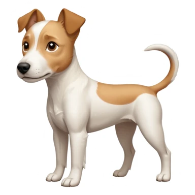 a full body facing front on of a buff white parson russell terrier looking dog the size of a kelpie with light brown long ears resting on its face and a light brown patch above one eye and a large snout. the rest of the dog is completely white.  sticker