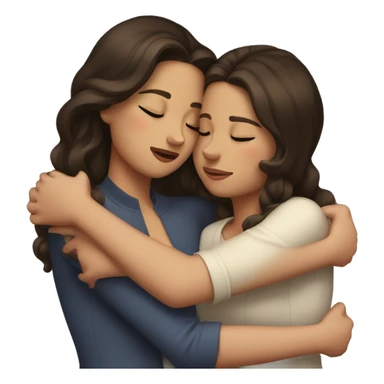 A brunette in her 20s hugging a younger version of herself with closed eyes sticker