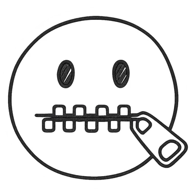 Create a hand drawn (sketch, outline) icon inspired by this image: yellow emoji with simple eyes and closed mouth with a zipper, maintaining the hand drawn style. sticker