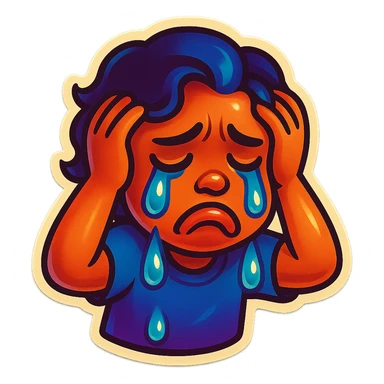 sad Tears rolling down face 
Mouth Pout
hands on head 
head down
 sticker