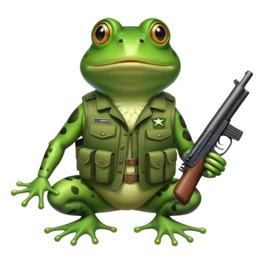 Make a frog with army vest holding a gun sticker
