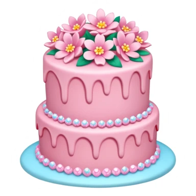 Three layer pink cake adorned with overflowing pink flowers and opal crystals  sticker