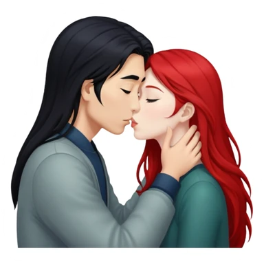 long hair asian boy kisses redhead white girl  sticker