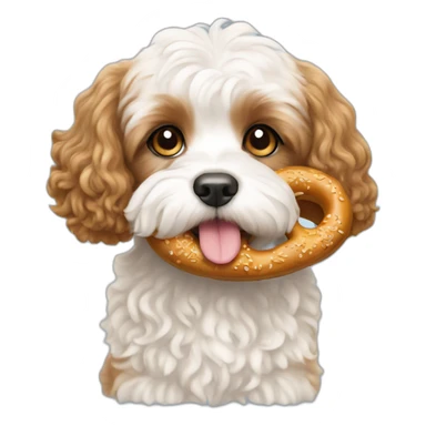 White Cavapoo with a Pretzel sticker
