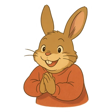 ghibli style rabbi character, playful and friendly, rubbing hands together, warm colors sticker