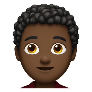 light black boy, tight to the head black brown hair, brown eyes, brown jacket, burgundy sweater sticker