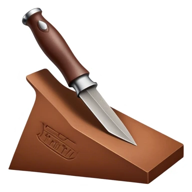 Leatherworking icon, piece of raw leather with started engraving, engraving tool or chisel, stamp or press, textured surface, minimalistic style, clean lines, transparent background. sticker