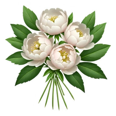 White bouquet of peonies and green leaves  sticker