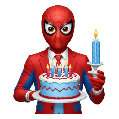 Spider-Man with a happy birthday cake sticker
