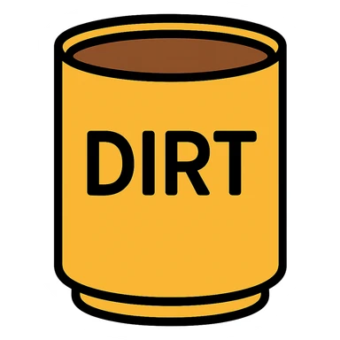 Make the cup taller, keep the word 'dirt' on it, no handle, preserve color outline icon style, no background. sticker