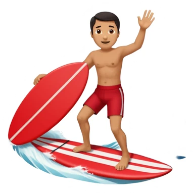 50 year old, dark haired, tan, red shorts man riding a big wave sticker
