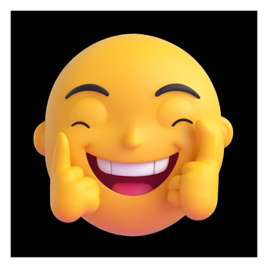 A smug-looking emoji with a wide, crooked grin and half-closed eyes, giving a cocky vibe, whilst mewing with his white hand pointing at his sharp jawline, showcasing a "sigma" look. sticker