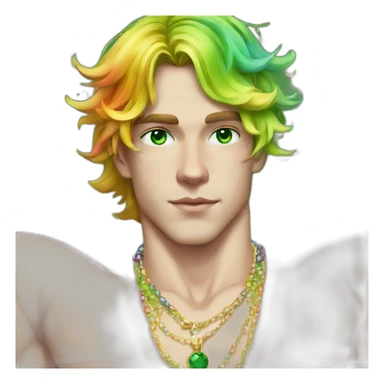 Posh-muscle-boy-green-eyes-rainbow-hair-pearl-necklace-in-golden-bathtub sticker