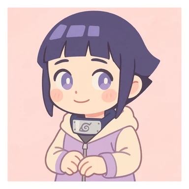 mini Hinata, cute, pastel cartoon style, gentle expression, soft background sticker