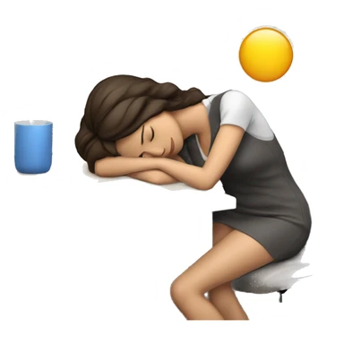 Brunette woman is sleeping on a desk sticker