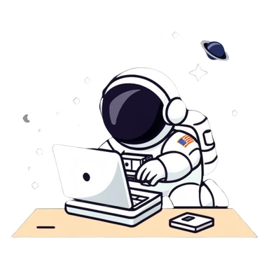 astronaut with a computer, floating among stars sticker