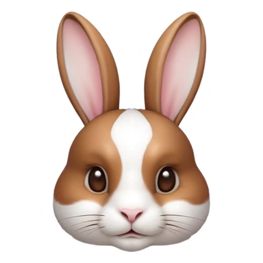 Cinematic Noble White and Brown Rabbit Portrait Emoji, Poised and regal, with a balanced, compact build and a beautifully patterned fur of pristine white accented by rich brown patches, long, alert ears and deep-set soulful eyes, Simplified yet sharp and sophisticated features, highly detailed, glowing with a soft, dignified glow, high shine, intelligent and gentle, stylized with an air of refined charm, focused and attentive, soft glowing outline, capturing the essence of a watchful and confident companion, so majestic it feels as though it could hop out of the screen with effortless authority! sticker