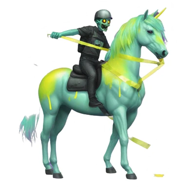 .Zombie_ Vaporwave black holographic oilslick zombie unicorn yellow caution tape graffiti Pegasus sticker